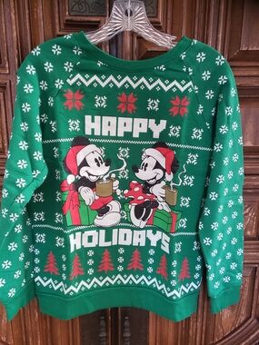 Disney Green Holiday Mickey & Minnie Sweatshirt with Red Accents